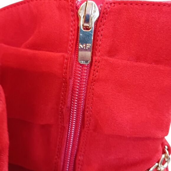 NWOT Marc Fisher Red Suede Ankle Boots 8.5 Gold Chain Stiletto Heels Bold Fierce - Picture 8 of 10